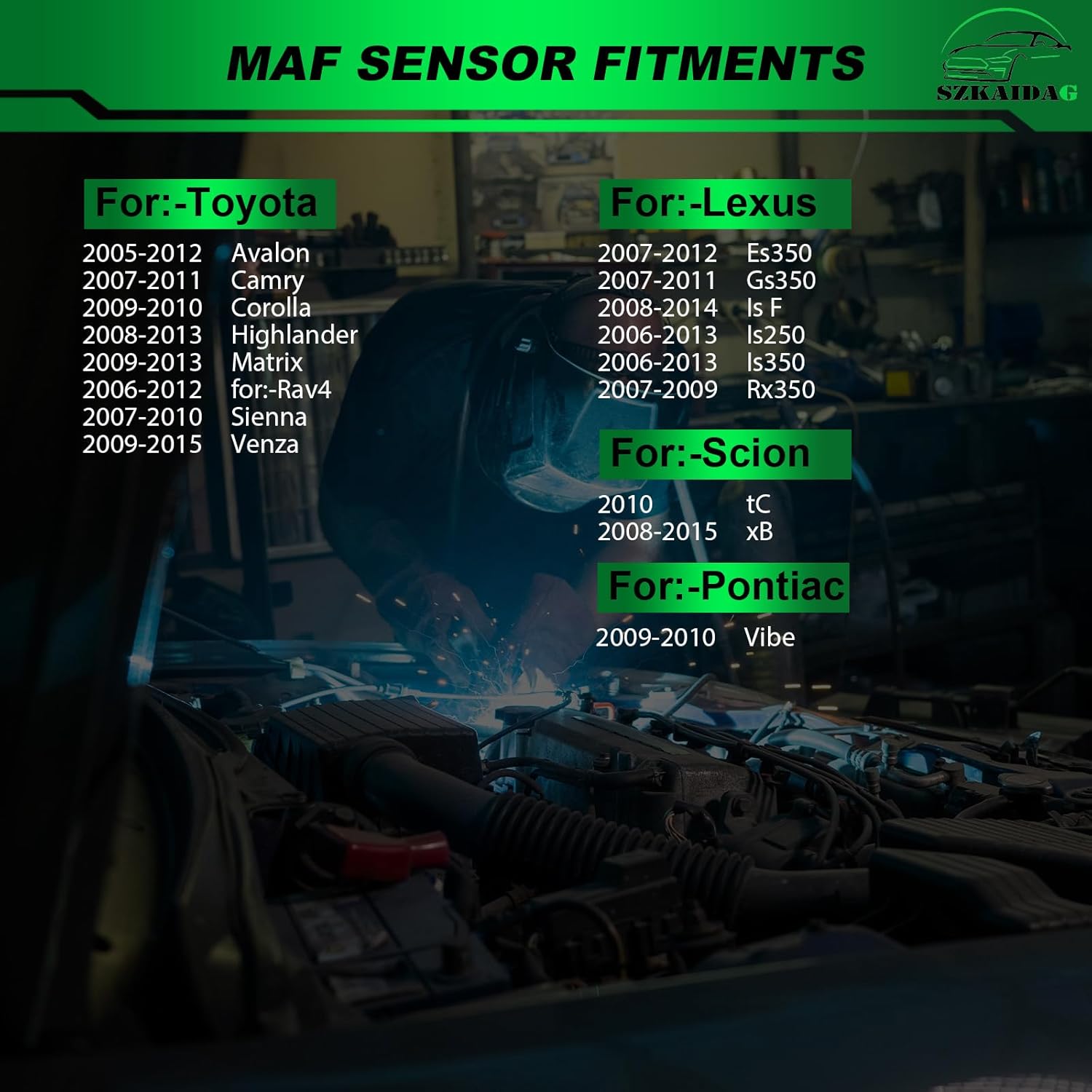 Mass Air Flow Sensor for:-Lexus IS250 ES350 GS350 IS350 RX350 for:-Toyota Corolla for:-RAV4 Camry Highlander Sienna Matrix for:-Scion xB tC (MAF Sensor 22204-31020)