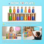 Pamexin Jeux de famille pour les enfants, jeu de correspondance couleur de bowling en bois avec 7 Pins brillants et sac de rangement, Jeux de société de famille Cadeau d'anniversaire de fête, jeu de fête amusant pour les garçons filles