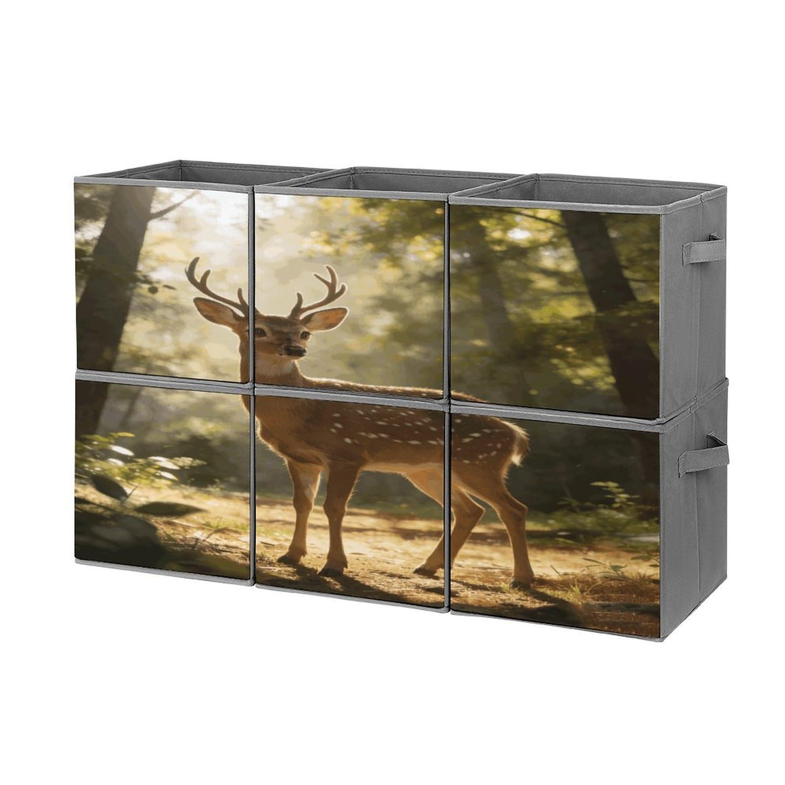 Fodpand Style Deer Encounter The Dawn Light Cube Bins With Double Handles,Set Of 6 Cube Organizer, Stackable And Foldable Storage Bins For Organization, Closet, Shelves, Offices