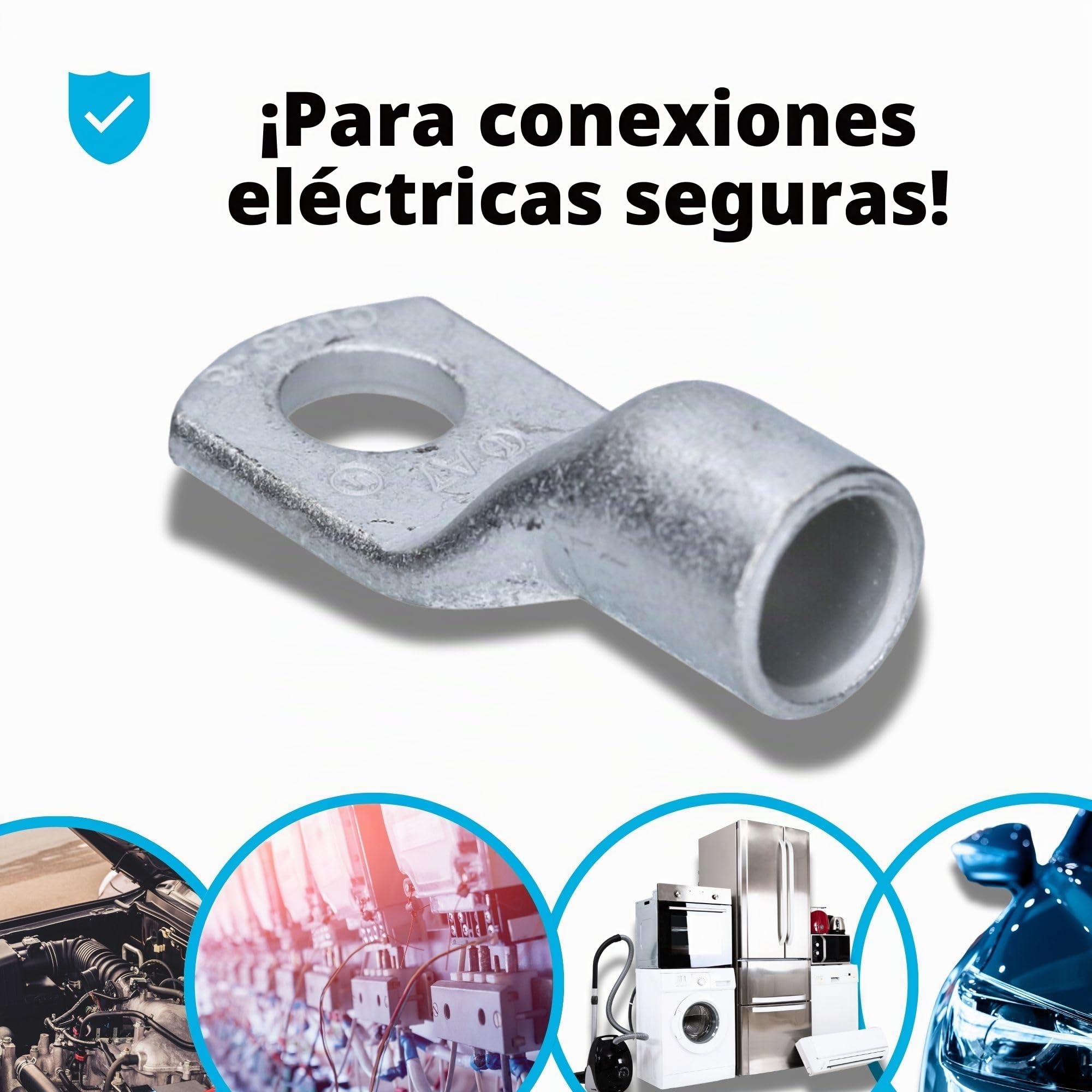 Cembre A7-M8-10 Terminales de Cable de Cobre Estañado 35 mm² M8 | Conectores de crimpado sin aislamiento para instalaciones eléctricas en coches y hogar con orificio de inspección visual