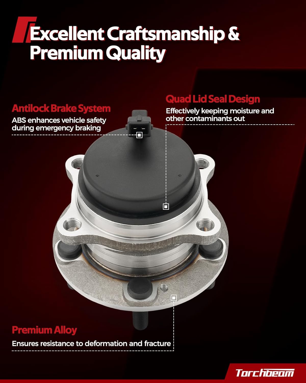 Torchbeam Rear Wheel Hub Bearing Assembly, 512370 x 2 Wheel Bearing for 2007-2014 Toyota Yaris, 2012-2019 Toyota Prius C, 2013 Scion iQ, 4 Lugs, 4- Wheel ABS