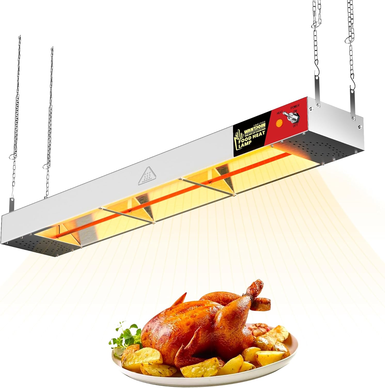 WantJoin Food Heat Lamp - 36 Inch 500W Commercial Heating Lamp for Food Hanging Warming Lamps 500W Stainless Steel Electric Strip Heater with Warm Lights for Service Cafeteria Restaurant Kitchen