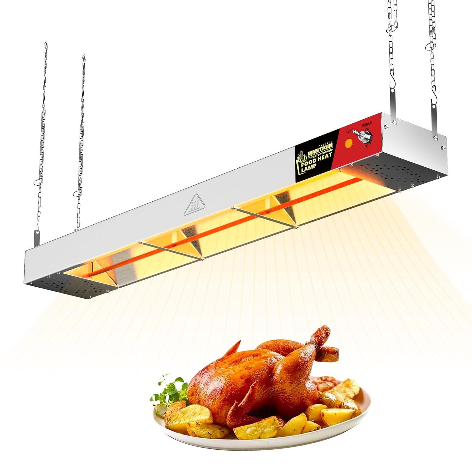 WantJoin Heat Lamp for Food - 36 Inch Hanging Commercial Food Heating Lamps Stainless Steel, Electric Warm Strip Heater for Cafeteria Restaurant Kitchen Service, 500W
