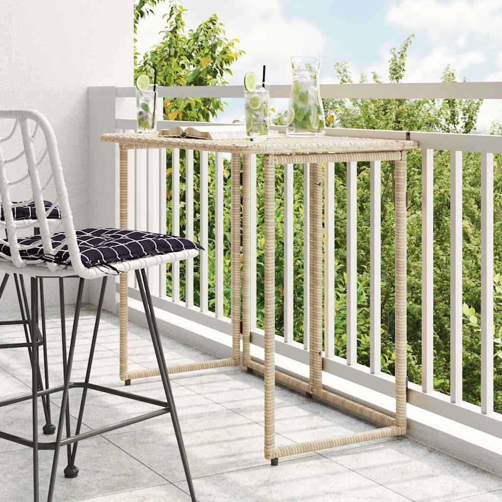 SXZenSpace Folding Garden Table 90x51 cm Beige PE Rattan Small Outdoor Coffee Foldable Patio Bistro Side for Balcony, Camping, Deck, Furniture