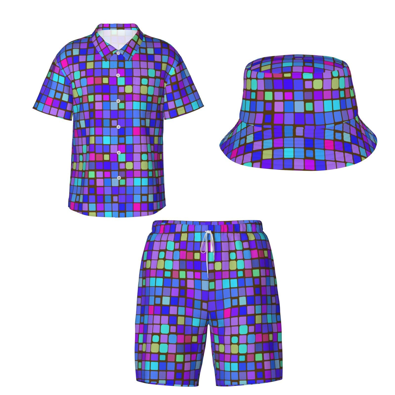 Men's Hawaiian Shirt Button Shirt 3 Piece Sets Shirt Shorts Sets with Bucket Hats