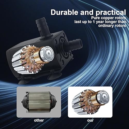 Miniatura 6 de Bomba de agua sumergible con cable USB de 4.9 pies, bomba de agua ultra silenciosa para acuario con elevación de 9.8 pies de altura para tina de