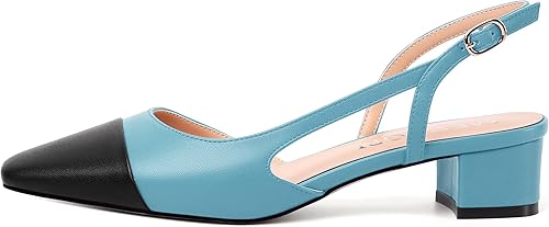 Miniatura 2 de MERRORI Vestido de noche para mujer, con punta cuadrada, mate, hebilla de dos tonos, tacón bajo grueso, zapatos de tacón bajo de 1.5 pulgadas