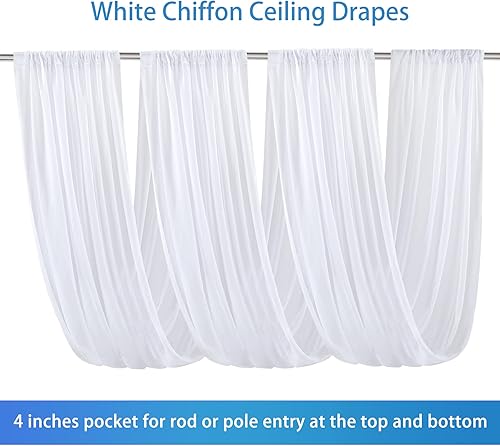 Miniatura 4 de Cortinas de techo blancas para bodas – 6 paneles de 5 x 10 pies de gasa blanca para cortinas de telón de fondo transparentes para bodas, fiestas,