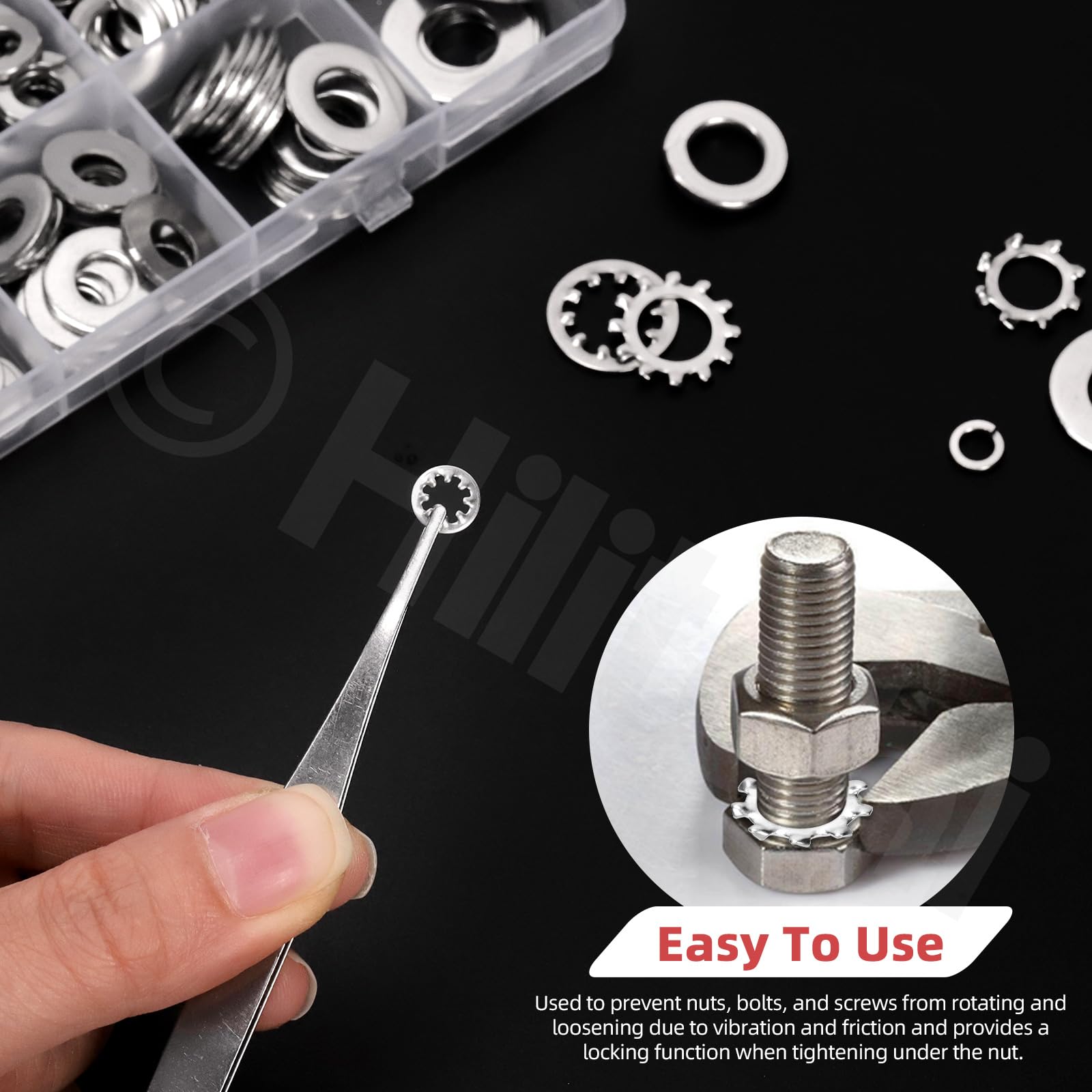 Hilitchi Set di 400 rondelle di bloccaggio dentellate interne in acciaio inox 304 britannico 304, rondelle di bloccaggio a velocità rapida per viti e bulloni (#6#8#10 1/4" 5/16" 3/8")