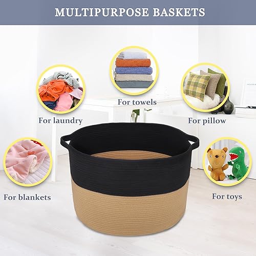 Miniatura 9 de BOSROTY Extra Large Blanket Basket, Laundry Basket, Cotton Rope Basket, 21.7x 13.8, Laundry Hamper, XXXL Storage Basket, Woven Basket, Toy Basket,
