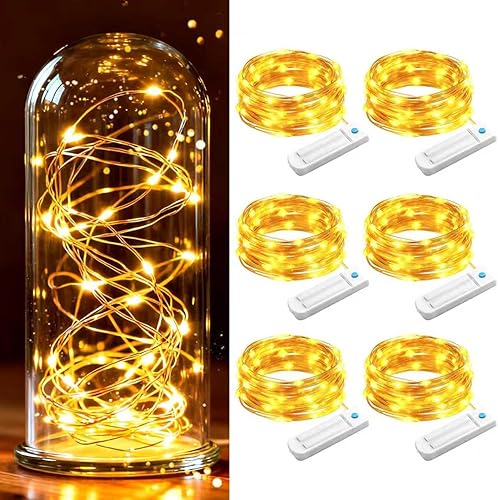 ZNYCYE Guirnalda de 50 luces LED con temporizador, 8.2 pies, 8 modos, funciona con pilas, paquete de 6 mini luces LED para bricolaje, boda,