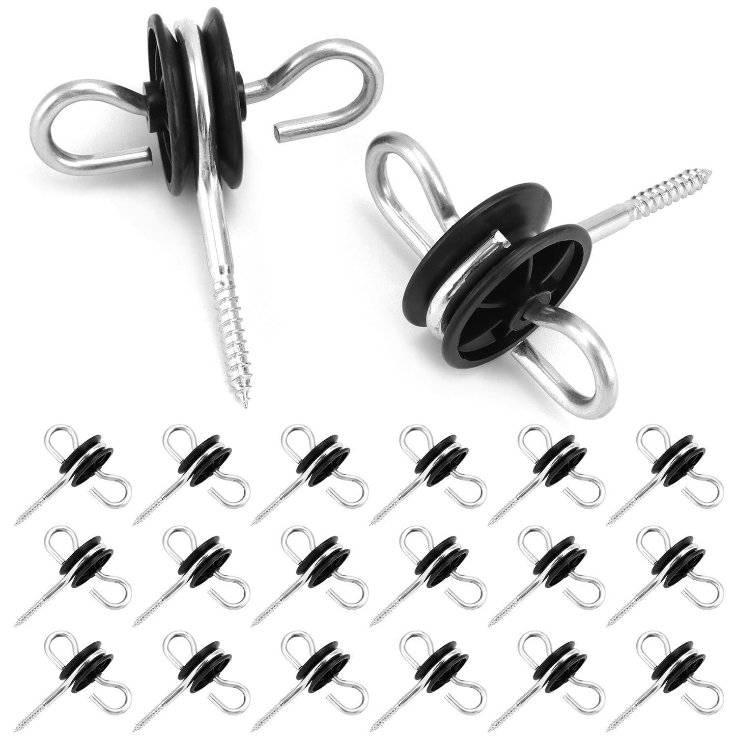 Qwork Qwork® 20Pcs Electric Fencing Ring Insulators, Wire Mesh Double Hook Ring Insulator, Wooden Post Insulator Screw-In, For Ropes, Wires And Strands.
