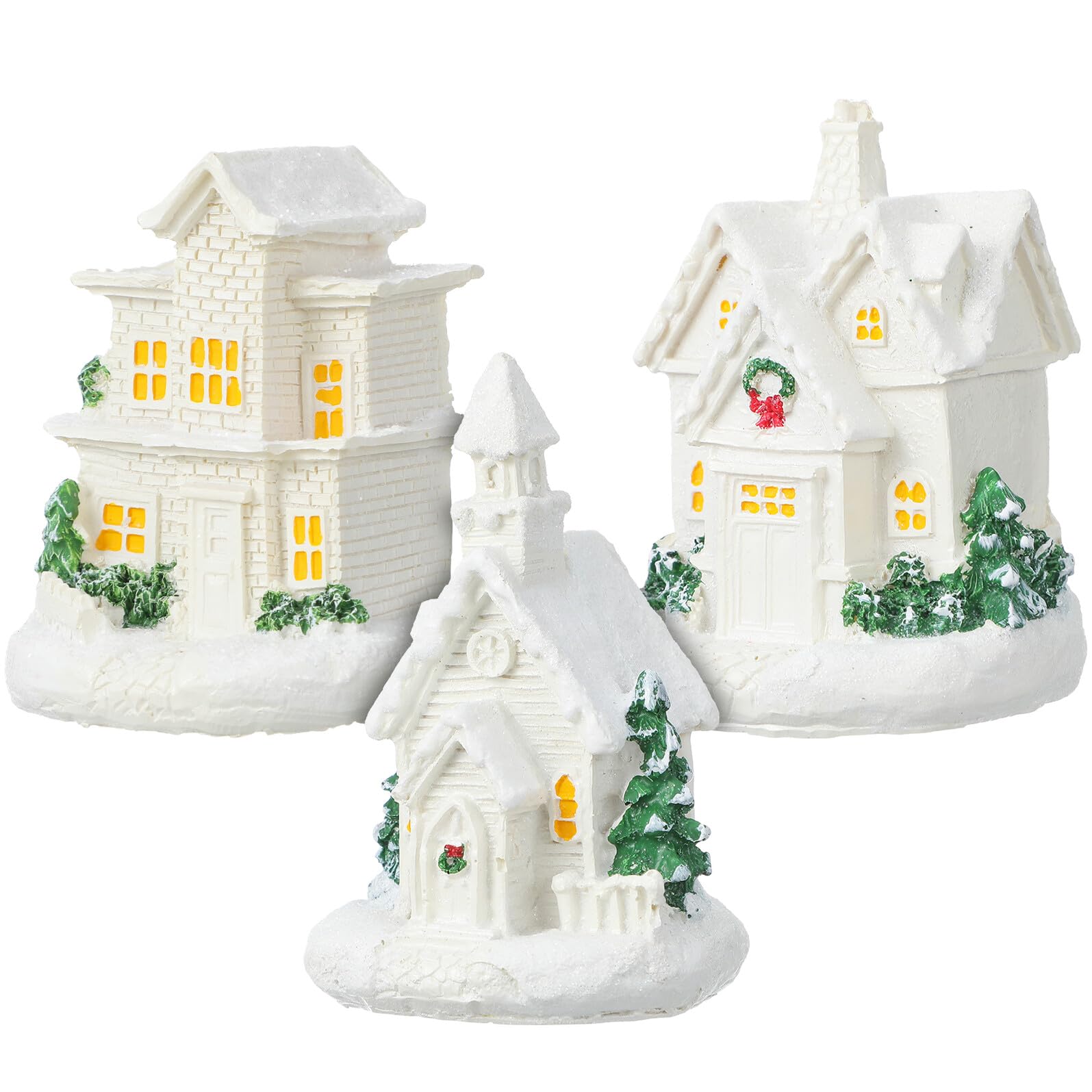 3 Szt. Częściowy Miniaturowych Domków Świątecznych z Żywicy Podświetlane LED Unikalne Dekoracje Świąteczne Stół i Tworzące Przytulną Atmosferę Zimową Domu