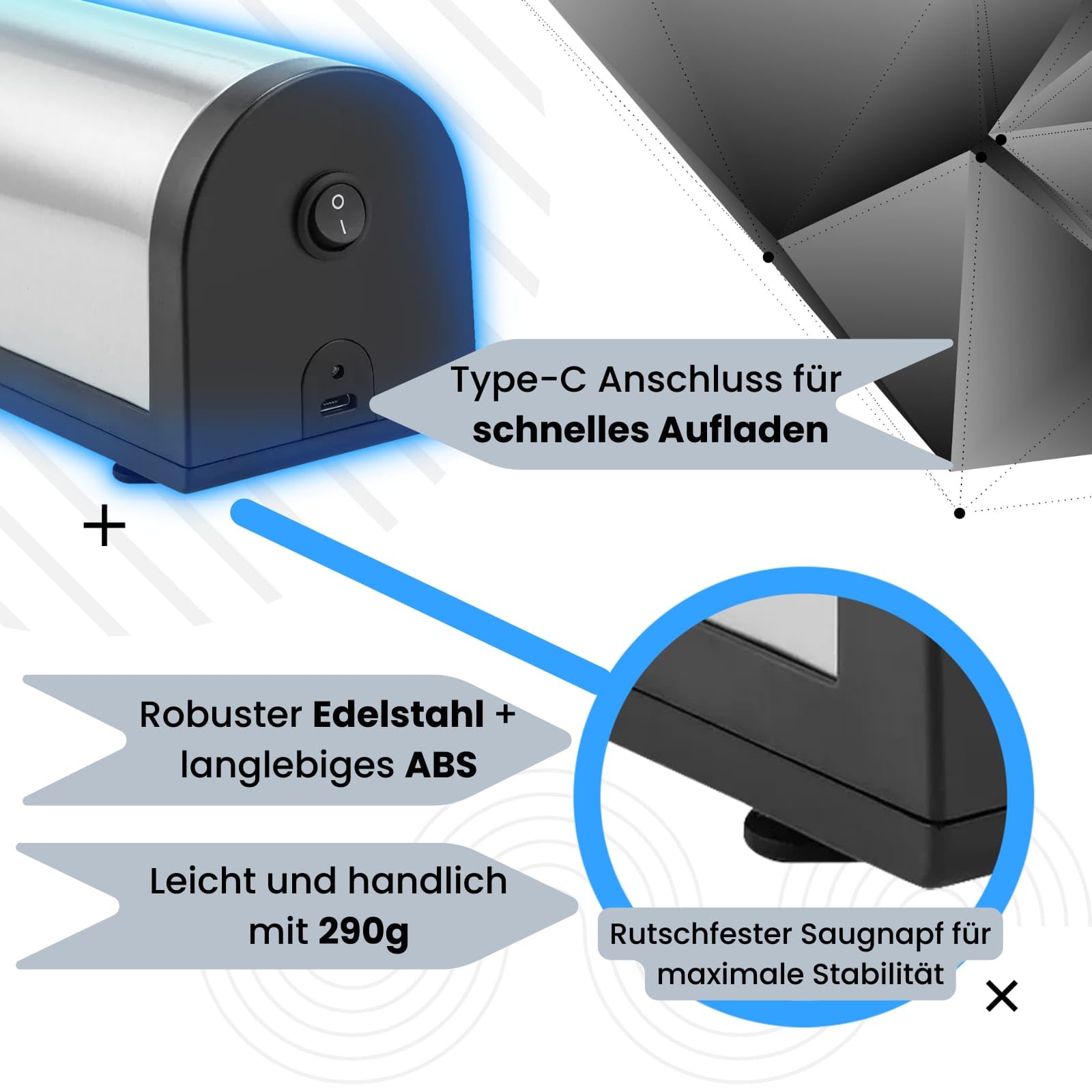 Elektrischer USB Messerschärfer - Diamant Messerschleifer für Grob- & Feinschliff - Sicher & effizient mit 3-Stufen Schärfsystem für Messer & Scheren - Modell 1