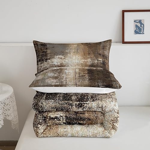 Miniatura 5 de Juego de edredón degradado para hombres y mujeres, juego de ropa de cama de pintura al óleo, tamaño matrimonial, relleno de edredón marrón y gris