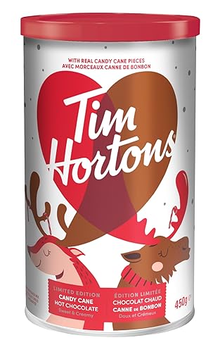 Tim Hortons Candy Cane Hot Chocolate Beverage Mix, Limited Time Offer, 450g Can - Flavored Drink Concentrate