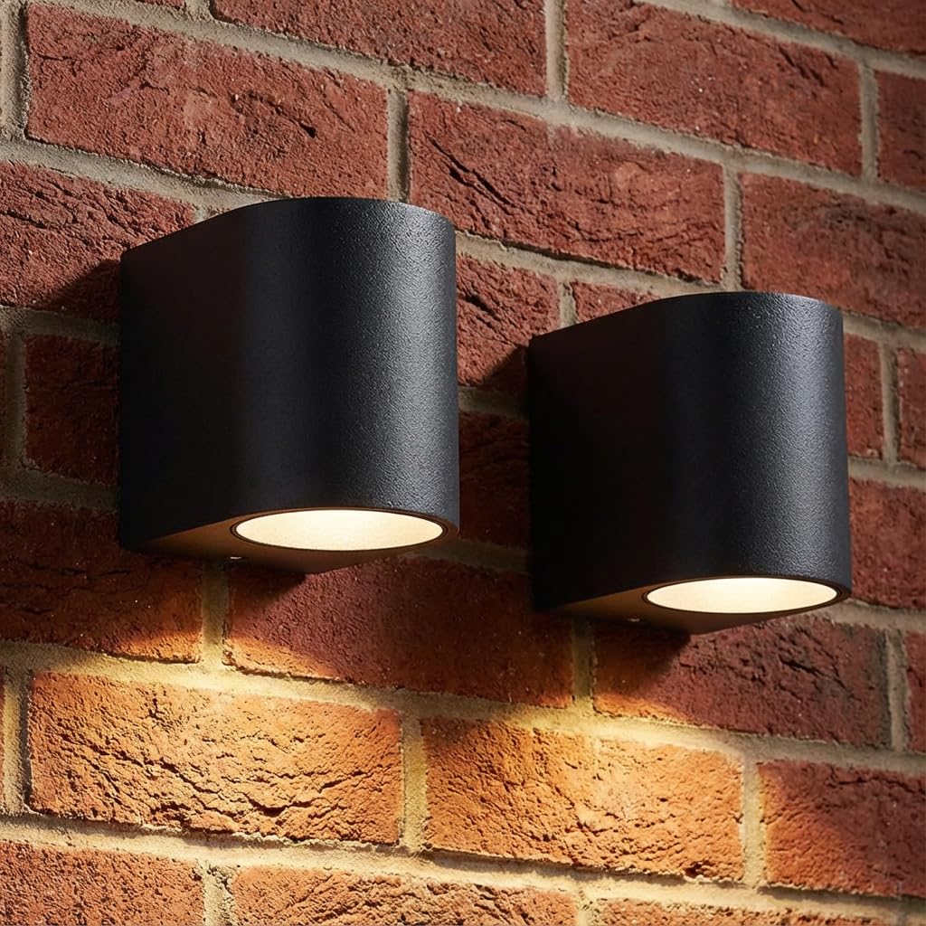 LASIDE Outdoor Wall Lights Pack of 2, Black GU10 Down Outside Wall Lights Electric, IP44Waterproof Aluminium Garden Wall Light Mains Powered for Patio, Terrace, Balcony, Porch, Garage