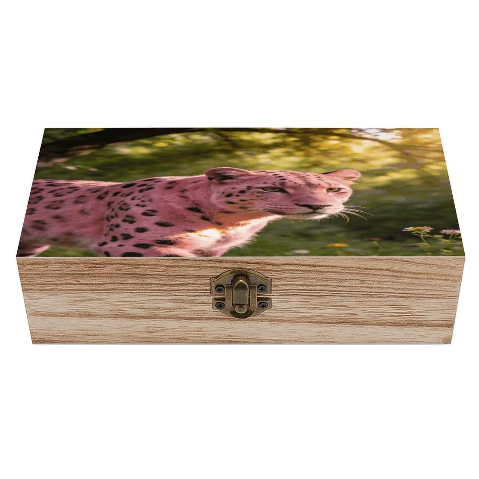 LZQPOEAS Powdered Leopard Shadow Wooden Keepsake Box Wooden Storage Box Container with Hinged Lid Beautiful Wood Memory Box Decorative Jewelry Case for Crafts Art Hobbies & Trinket Storage
