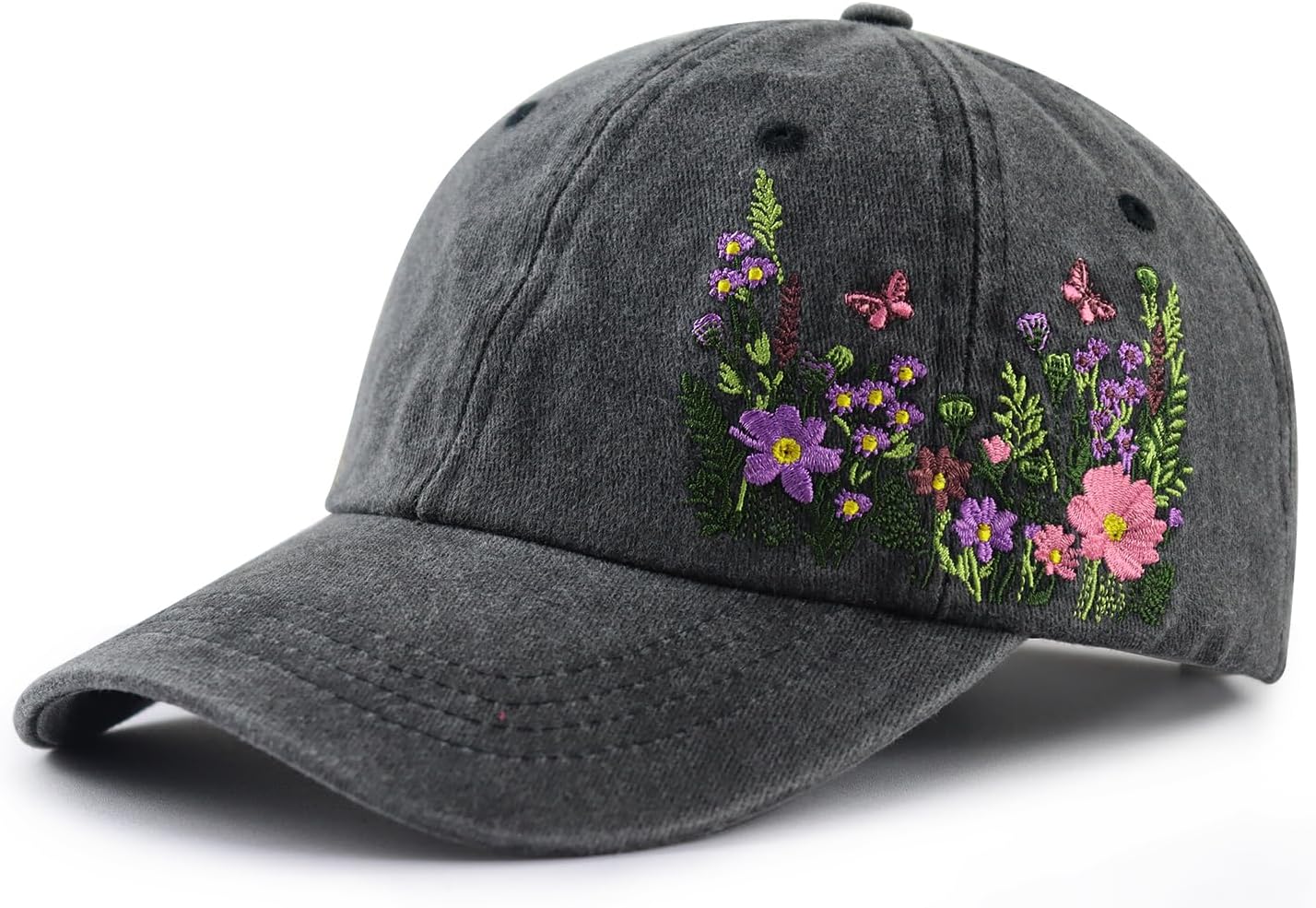 Flower Hat for Women Girls, Funny Adjustable Cotton Embroidered Elegant Floral Flower Lovers Baseball Cap