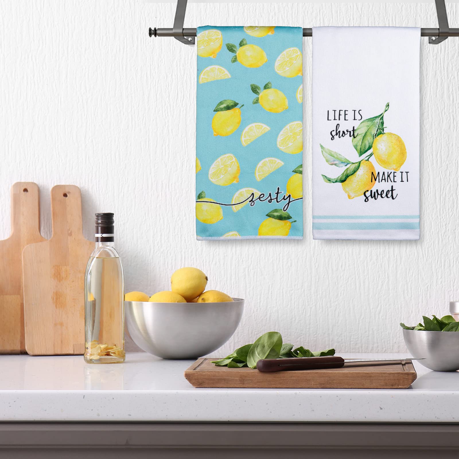 Lemon Print Kitchen Towels Set Of 2 - 18x28 Inch Dish Towels, Soft Absorbent Dish Cloths For Kitchen & Bathroom