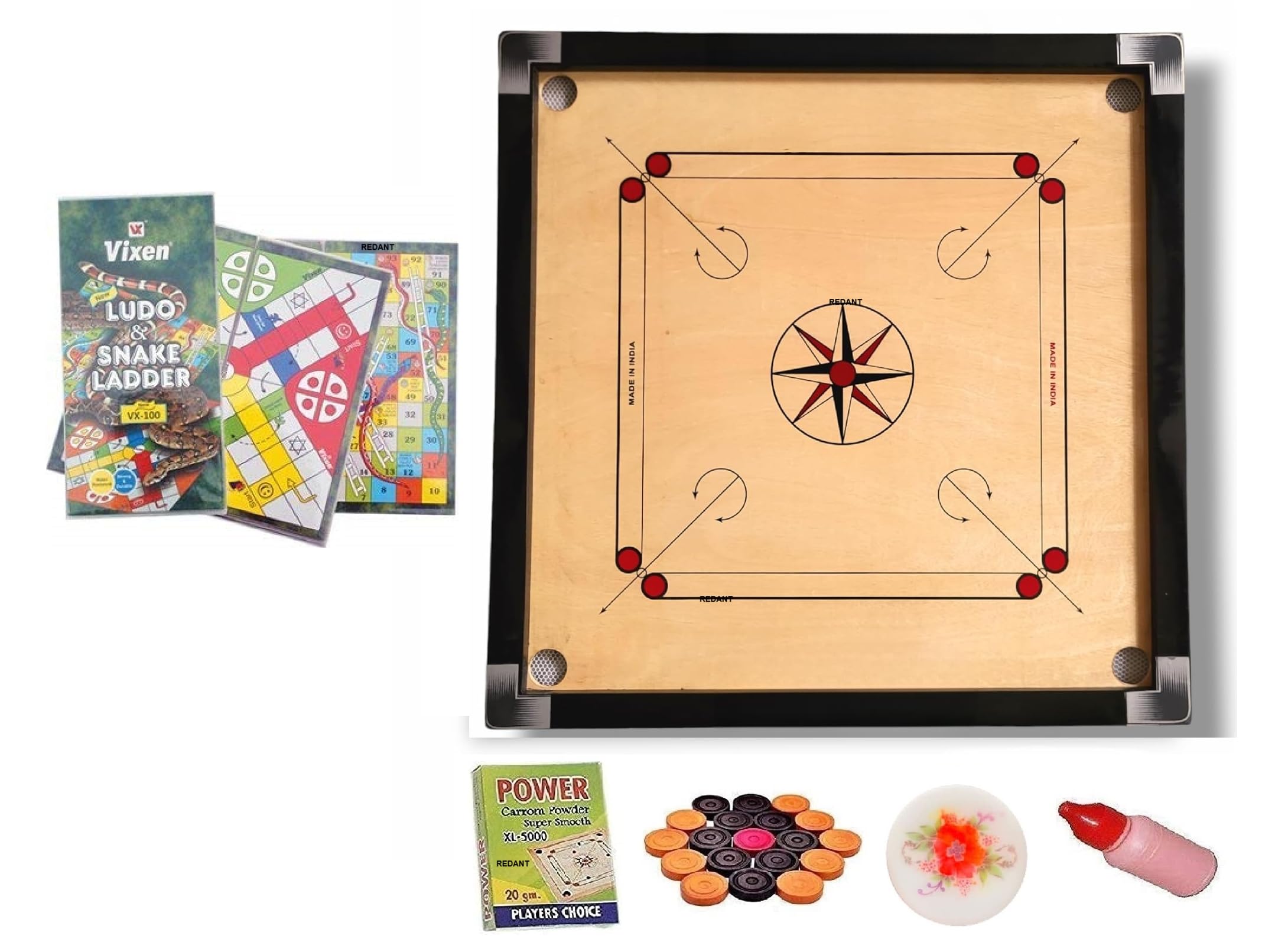 WRF Superior Matte Finish Practice Carrom Board for Serious Professional Practice with Coins Striker and Powder Black New(32 inch Carrom KA-1 New with Vixen Ludo)