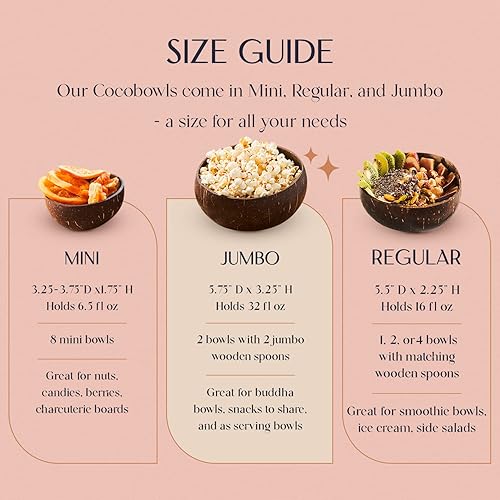 Miniatura 3 de Juego de Cuencos de Coco con Cucharas de Madera  Regalos de Elefante Blanco Para Adultos, Regalos de Navidad. Cuencos Ecológicos de Acai, Cuencos de