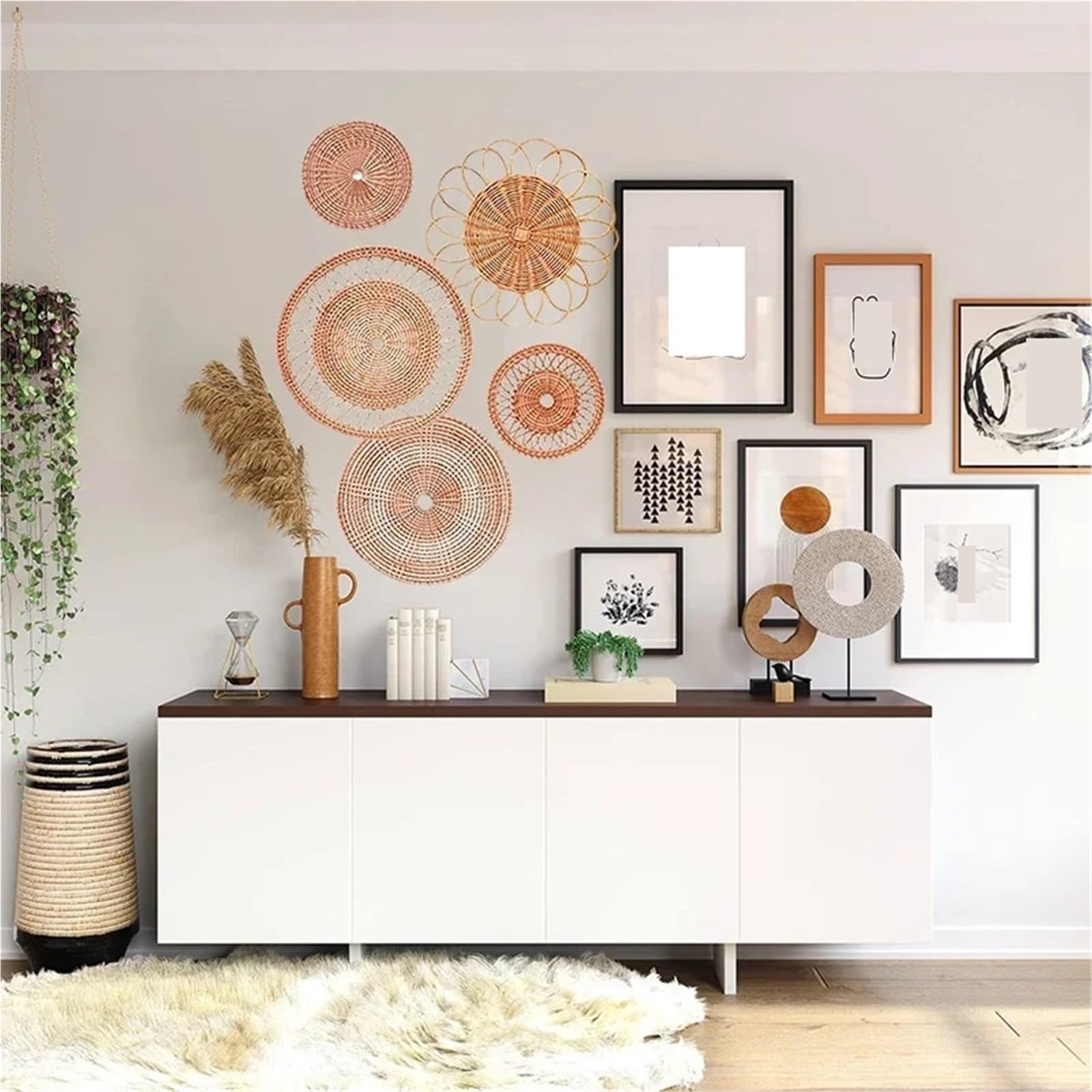 Cesta Mural de ratán Cesta de Pared Tejida, Juego de 5 cestas Colgantes de Mimbre for decoración de Pared, cestas de Pared Hechas a Mano for Sala de Estar y Dormitorio