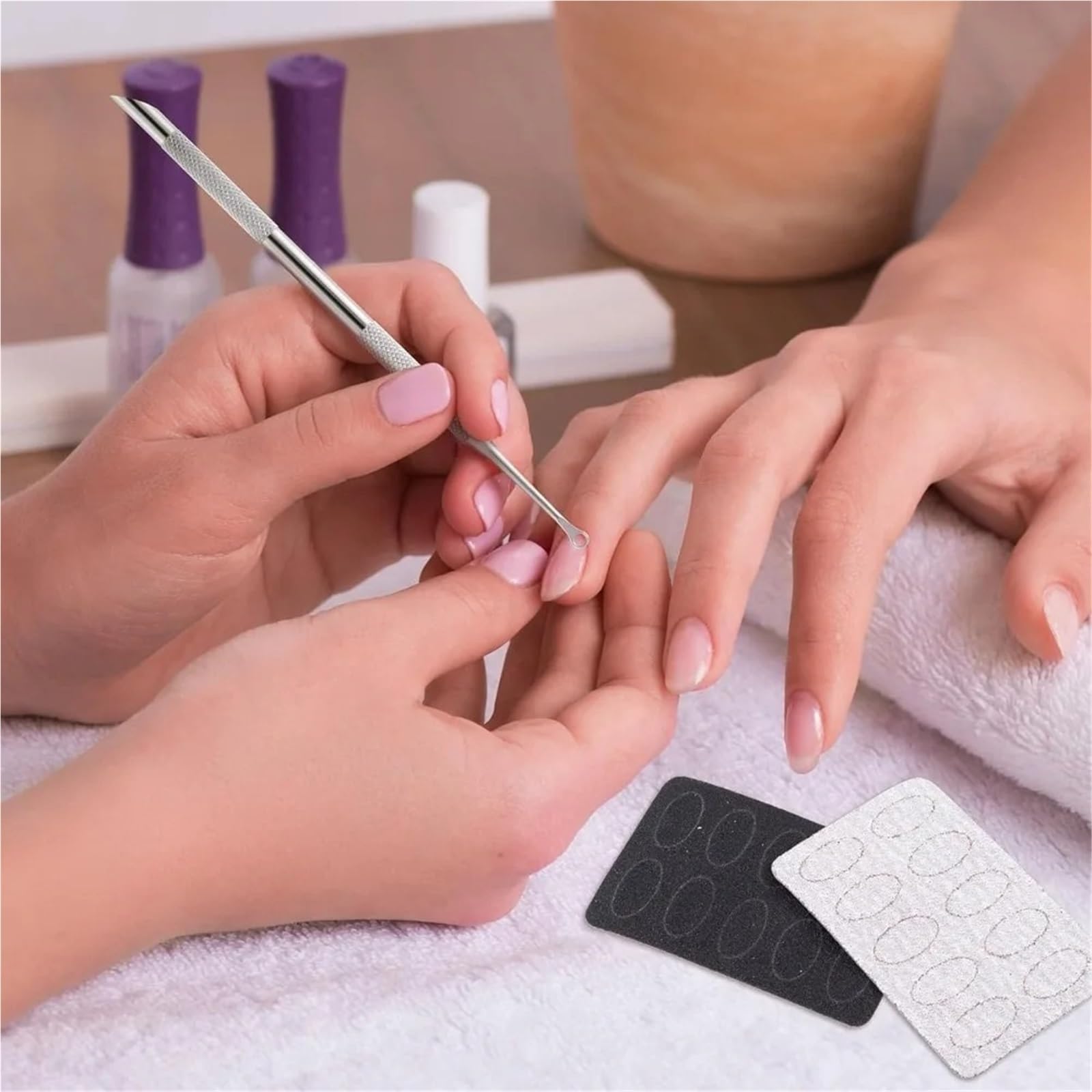 Spingi Cuticole 1 pz. Spingipelle Per Pelle Morta | Con lime for unghie a grana 100#/240#, strumenti for manicure rotondi in acciaio inossidabile