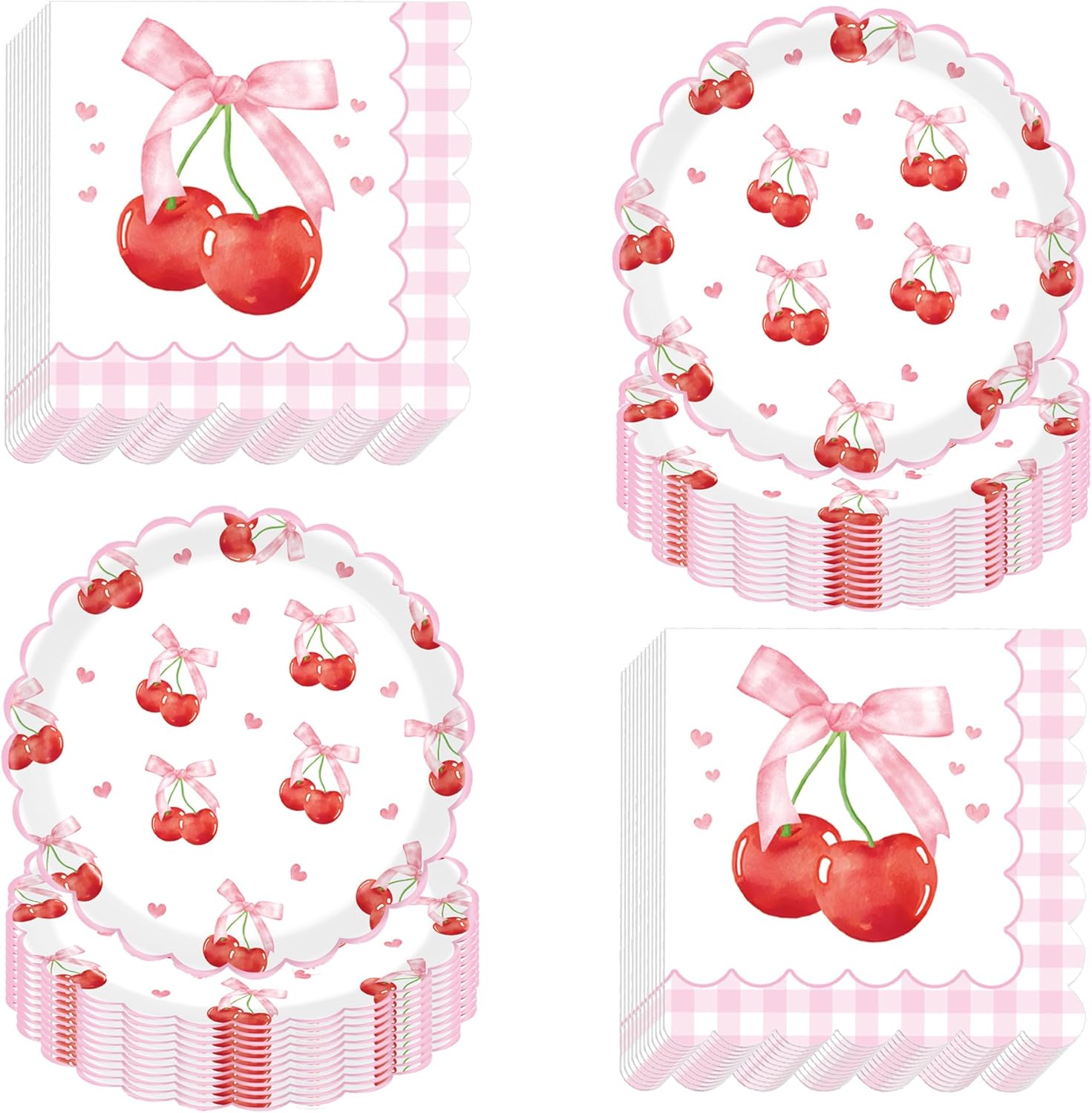 Cherry Birthday Party Plates & Napkins Set – 80 Pcs (40×7″ Dessert Plates + 40 N…