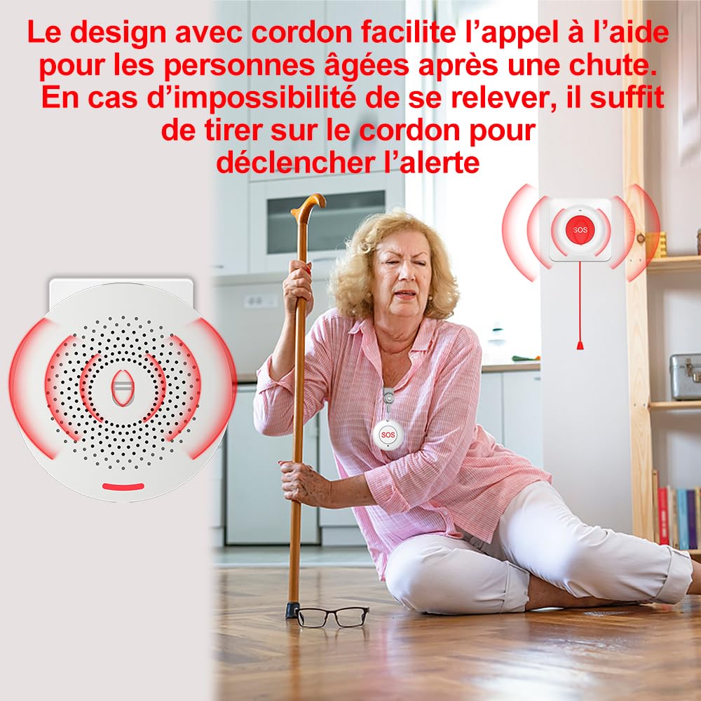 XUK Bracelet Alarme Personne Agee WiFi, Système d'Alerte Intelligent Compatible Tuya, Smart Life et Alexa – Bouton d’Urgence Étanche sans Fil 200 m avec Récepteur, Volume Réglable (Pack de 4 produits)