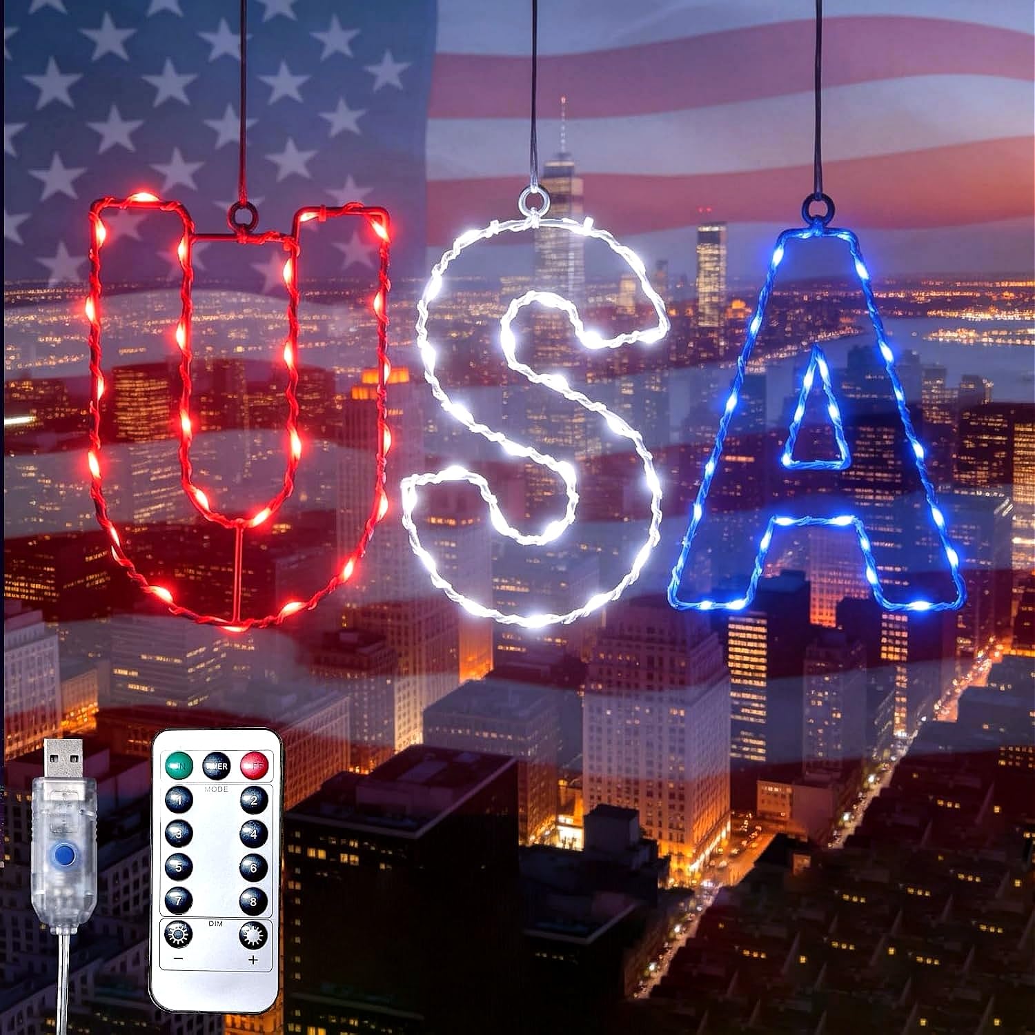 Veeydrut USB Patriotic Window String Lights