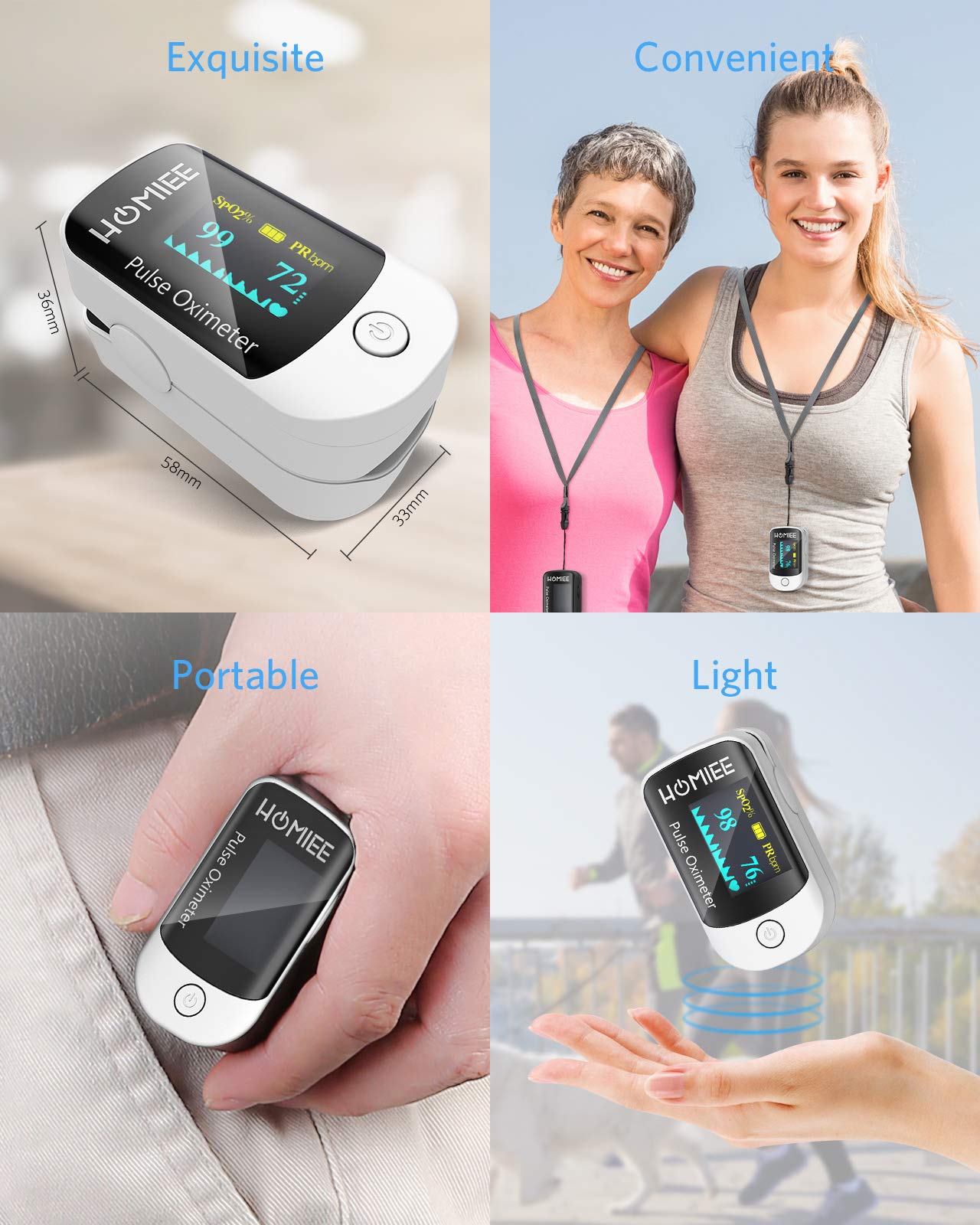 Buy HOMIEE Pulse Oximeter, Blood Oxygen Saturation Monitor for Pulse Rate and SpO2 Level