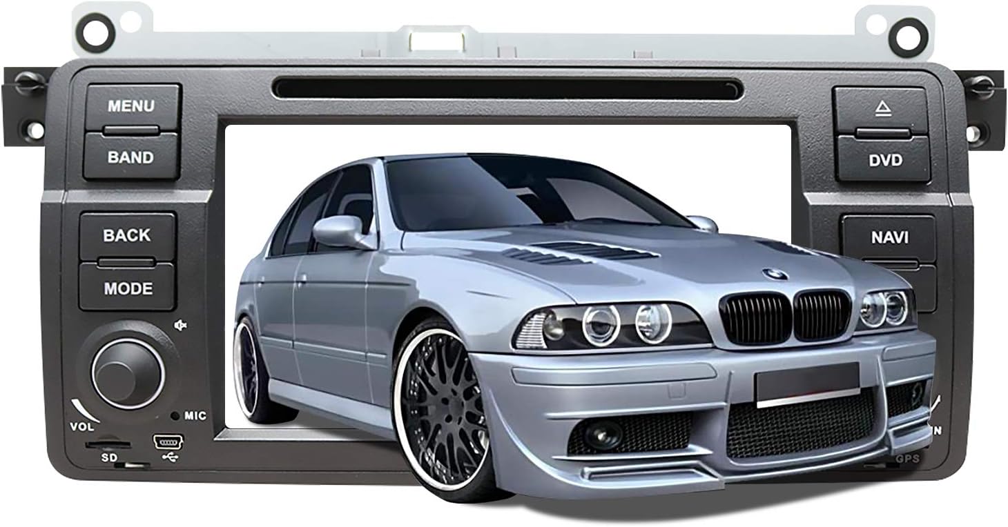 Car Stereo Radio in Dash Navigation Applicable to BMW E46 3 Series 1999,2000,2001,2002,2003,2004,7 inch HD Touchscreen Android 10.0 Single Din DVD Player Bluetooth with Rear View Camera,3.5mm Mic