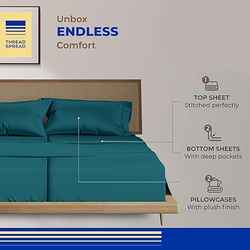 Miniatura 3 de THREAD SPREAD Sábanas 100% de algodón egipcio, tamaño King dividido de 800 hilos, juego de 5 piezas para cama King dividida, sábanas de algodón de