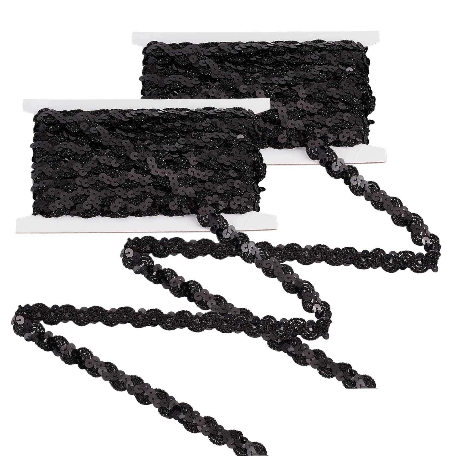 letsinstyle 2Pcs 5 Yards 0.59 Inch Wide Elastic Sequins Ribbon, Paillette Sequin Stretch Trim, Black Decorative Trimming for Crafts Sewing Clothes
