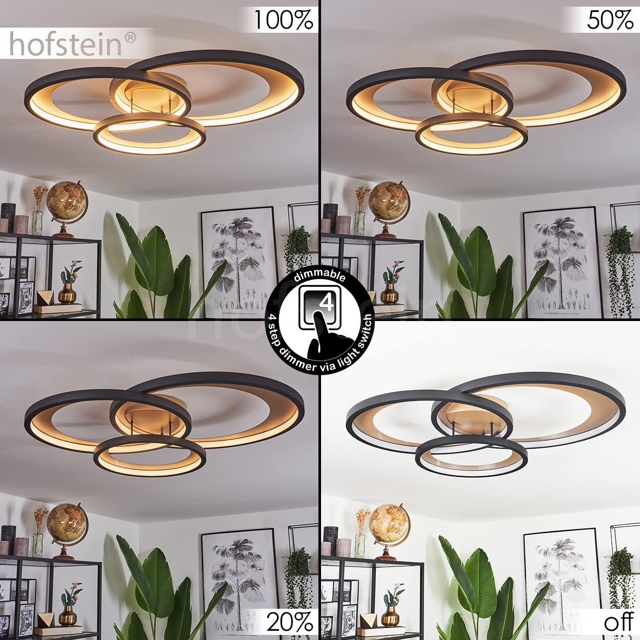 HOFSTEIN LED Deckenleuchte Baiyin, dimmbare Deckenlampe aus Metall/Kunststoff in Gold/Schwarz/Weiß, 4300 Lumen, 3000 Kelvin, 36 Watt (inkl.), dimmbar über herkömmlichen Lichtschalter