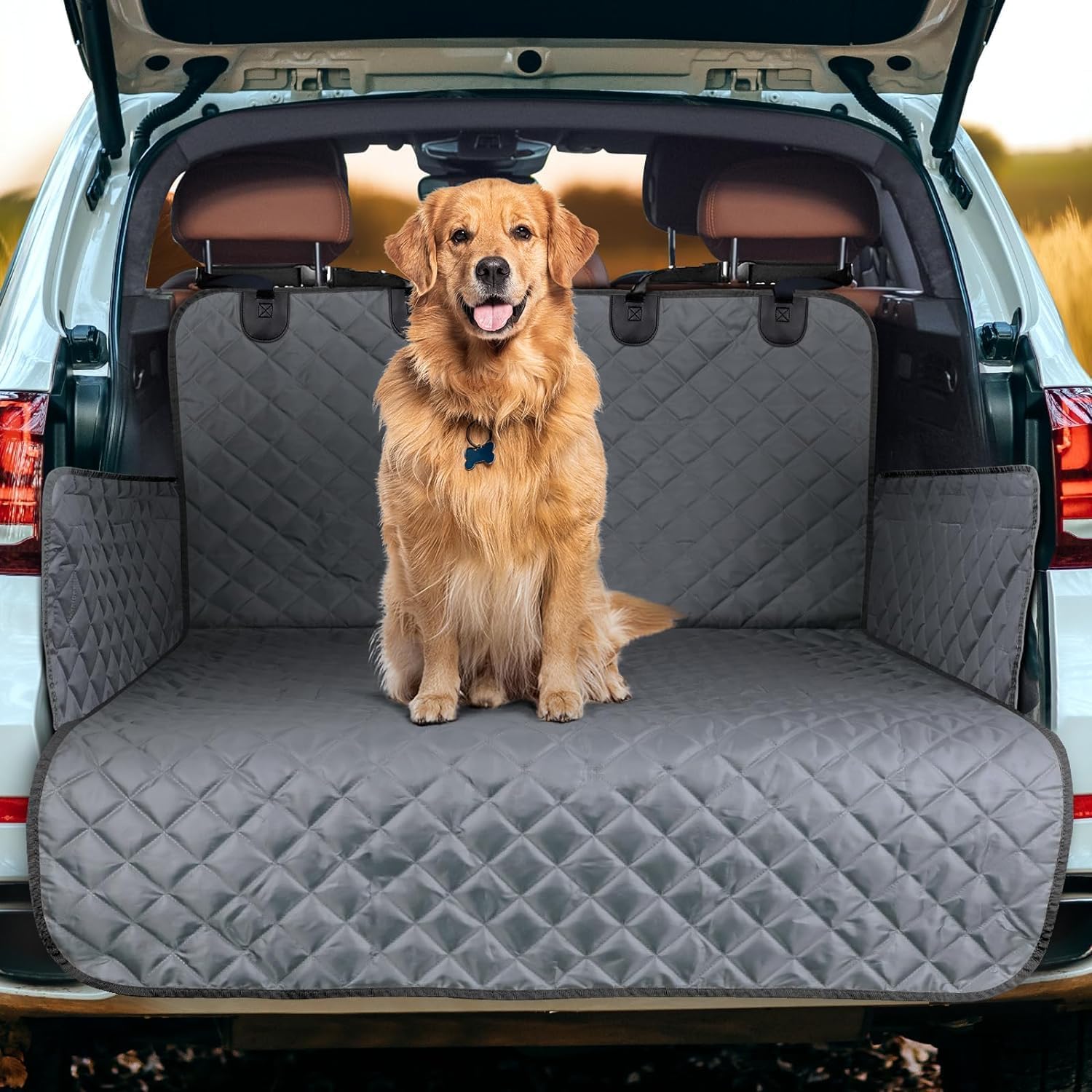 Aujan A Grey Car Boot Liner For Dogs For Peugeot 208 2019-2023 2024, Universal Dog Car Boot Protector Car Seat Cover Waterproof Car Boot Mat Bumper Protector,