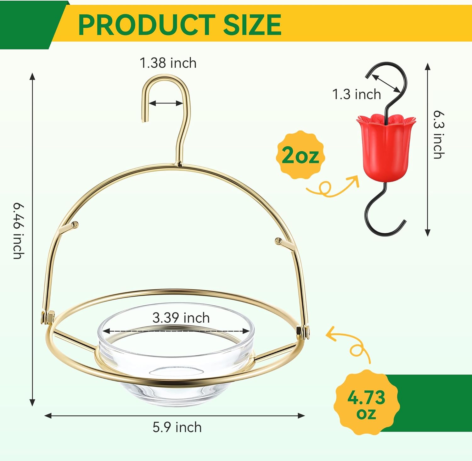 2 Pack Metal Oriole Feeders for Outdoors Hanging with Ant Moat and Fruit Holder, Oriole Feeder with Glass Bowl, Easy to Disassemble and Wash, Bird Feeder for Garden, Outdoor, Gift (Gold)