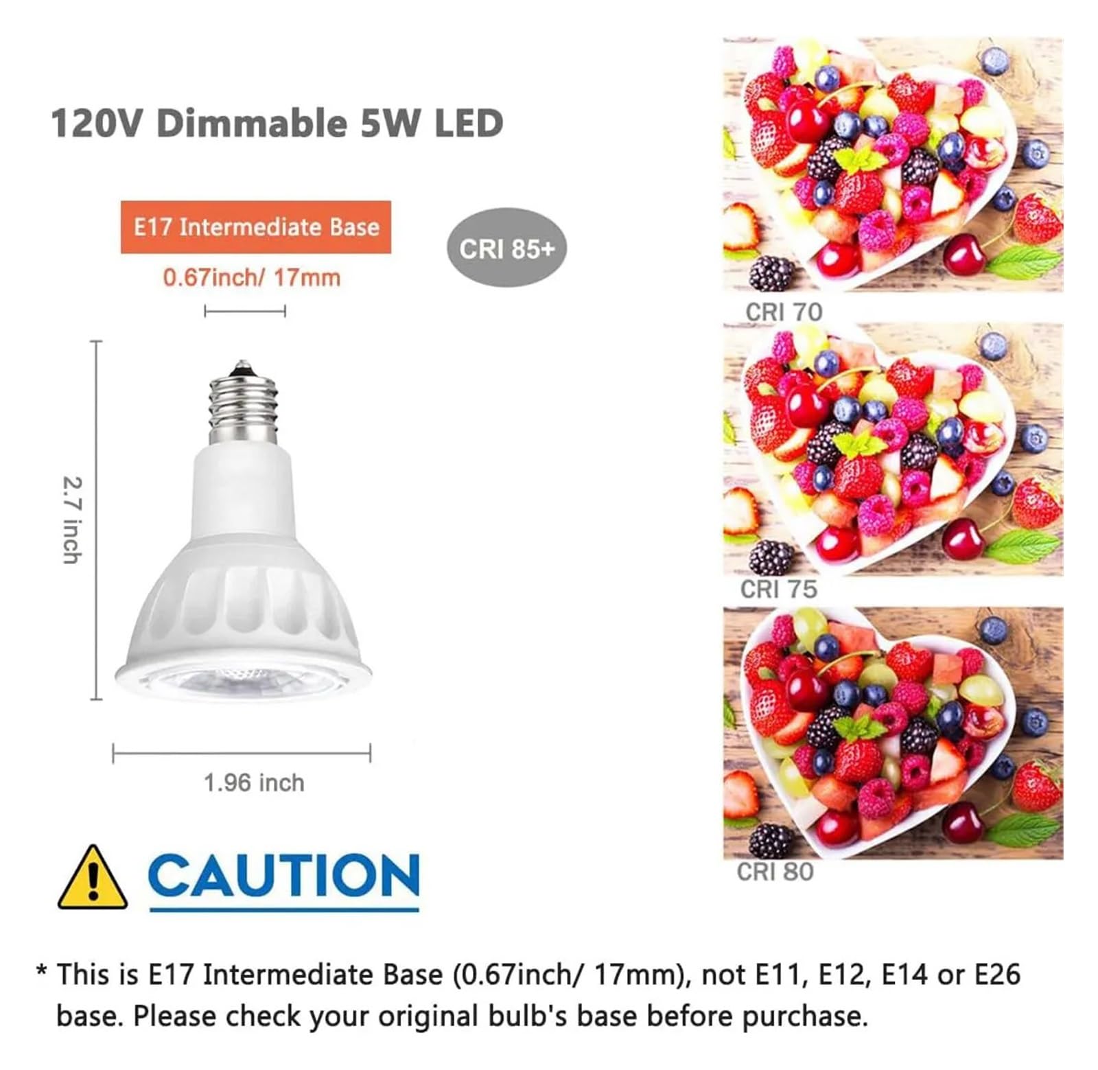 eufeifeiegds Lampadina LED E17 da 100 V, 110, 120, 5 W, equivalente a una lampadina 50 R14, con riflettore, for officina e lettura