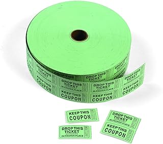 Fun Express Green Coupon Double Roll Tickets (2000 Tickets) Carnival and Raffle Supplies, Silent Auction and Drink Tickets- VBS Vacation Bible School Supplies/Decor