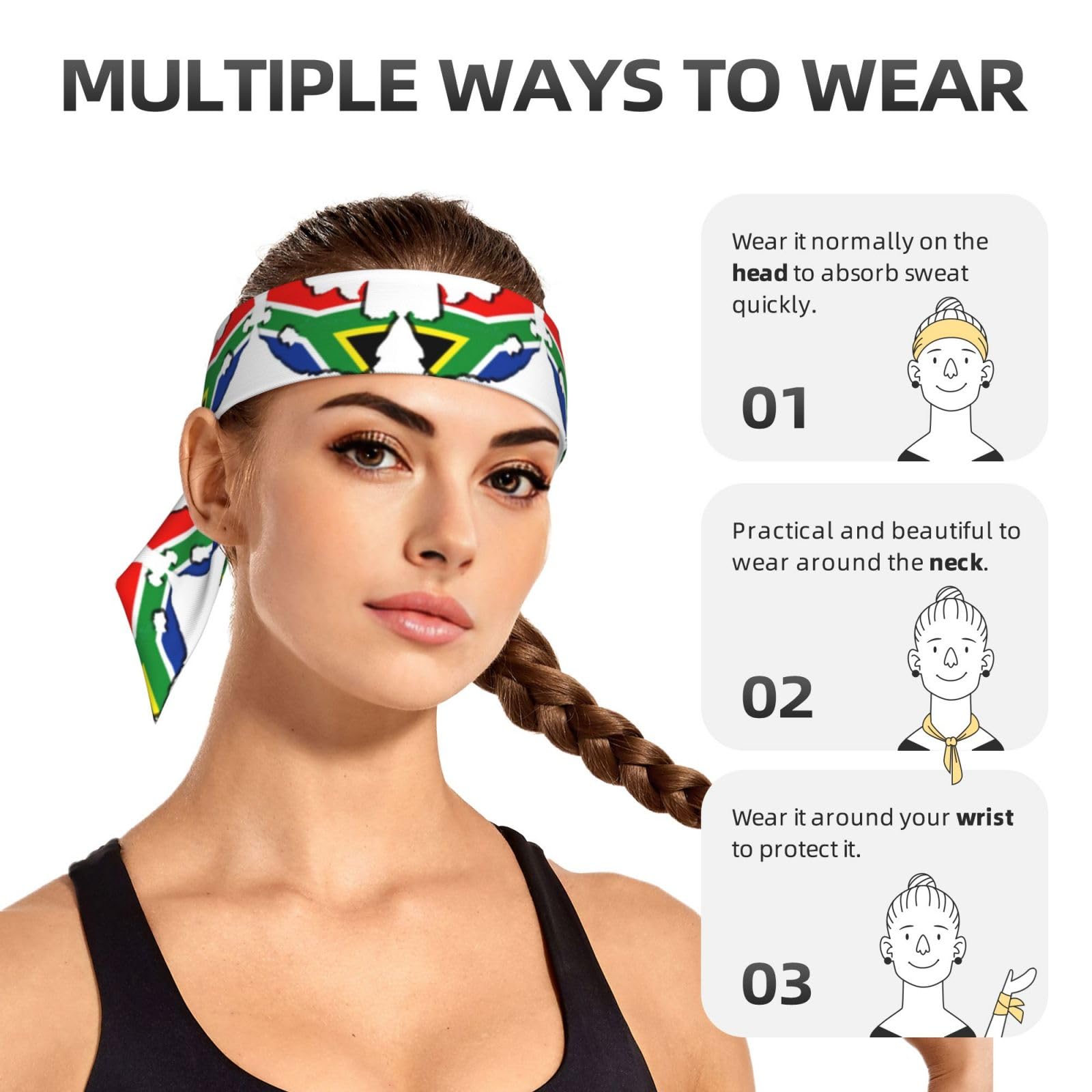 Fascia per la testa con stampa mappa della bandiera del Sudafrica, unisex, fascia per il sudore per adulti, traspirante, per allenamento, corsa, allenamento, yoga