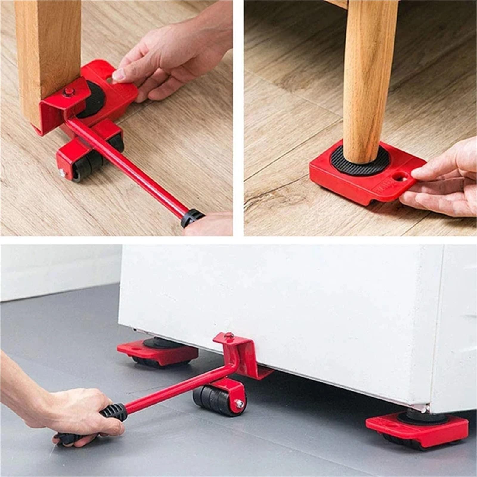 Piede di Porco per Mobili Sistema di sollevamento e spostamento elettrodomestici for mobili ad alta resistenza, strumento altezza regolabile for utensili facili sicuri(Black-5piece set)