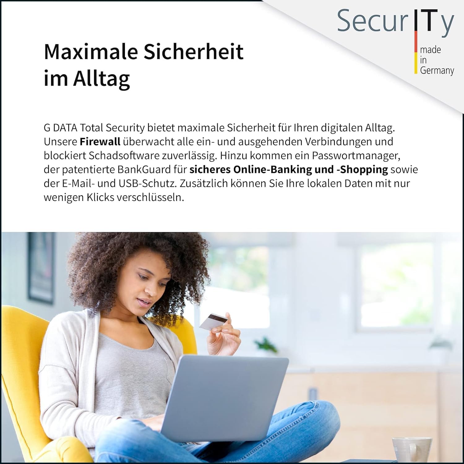 G DATA Total Security 2026 | 3 Geräte - 1 Jahr | Made in Germany | Virenschutzprogramm für Windows, Android, iOS | Passwort Manager | Updates inklusive | Software Key Card per Amazon-Email