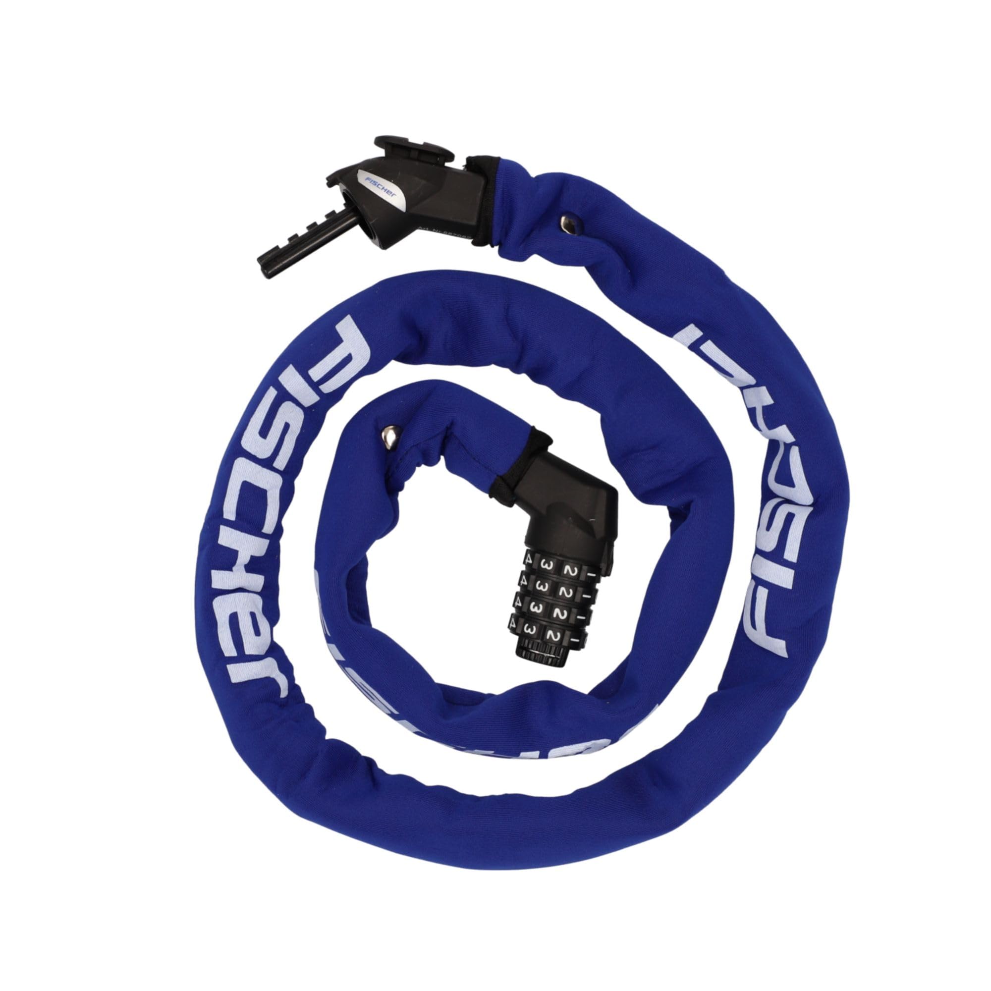 FISCHER Candado antirrobo para bicicleta de neopreno con cerradura de combinación, alta seguridad para bicicletas y bicicletas eléctricas, color azul, longitud: 130 cm