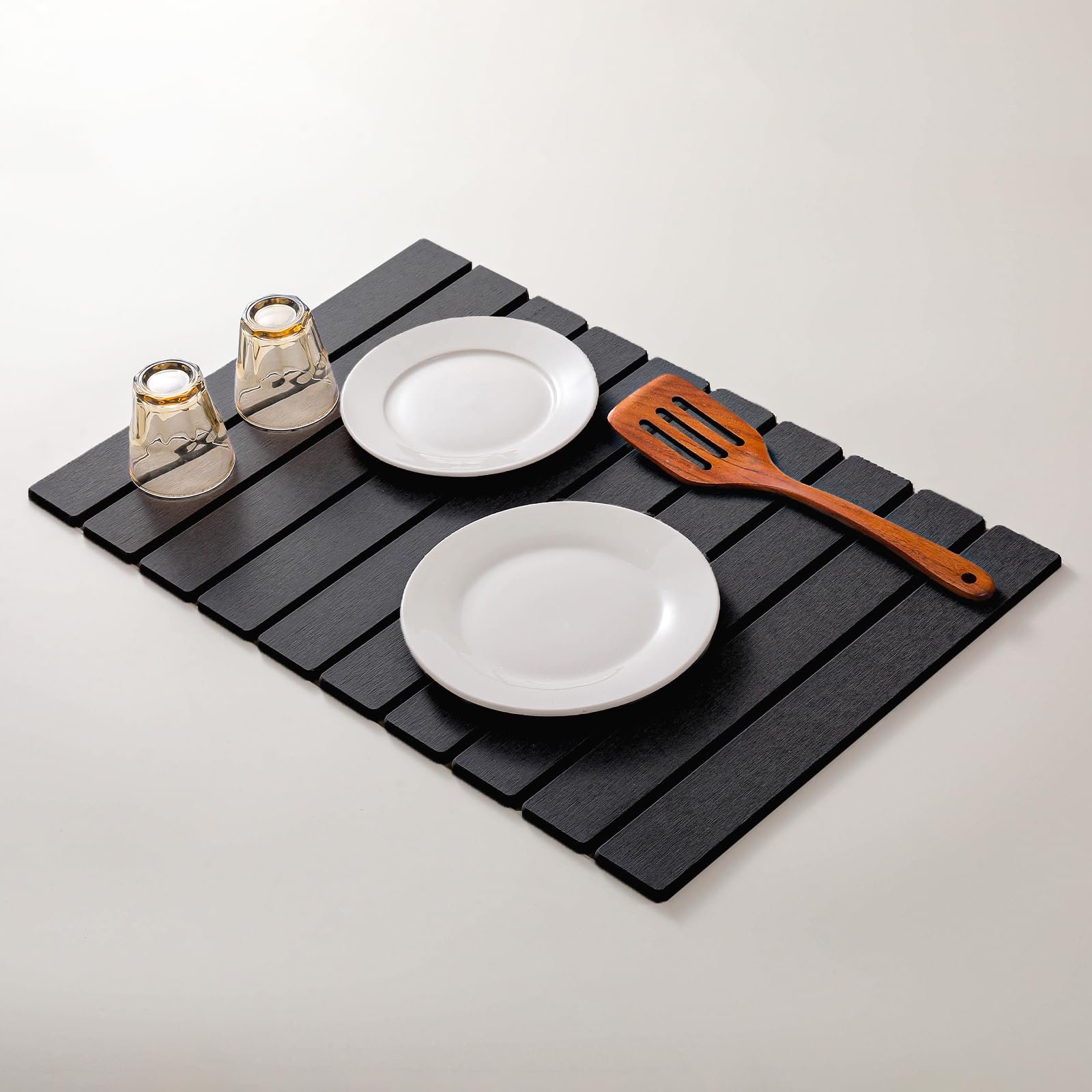 Large Stone Drying Mat for Kitchen Counter, 24''L x 16''W Diatomaceous Earth Collapsible Dish Drying Mat, Quick Drying Mat, Glasses and Flatware, Matches Any Countertop (Dark Gray, 24'' x 16'')