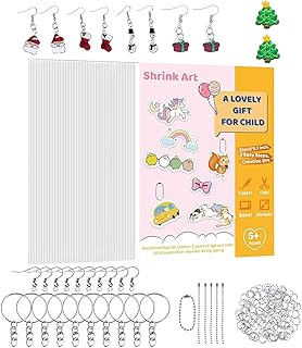 Rawskro 155 Pieces Shrink Plastic Sheet Kit Include 30 PCS Shrinky Art Paper with 125 PCS Keychains Accessories,Create You...