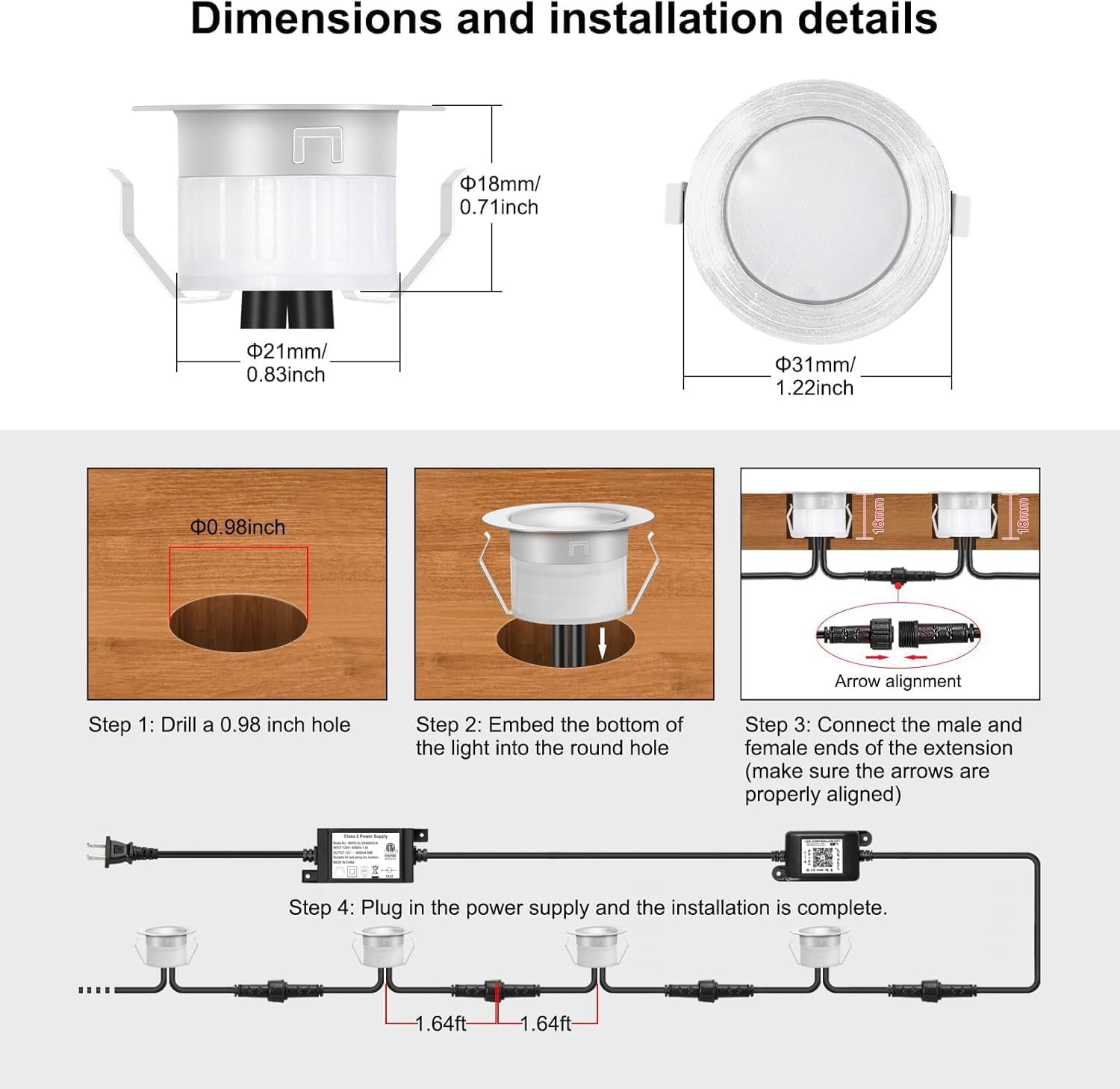 RGB+IC Recessed Led Deck Light, Φ1.22 10 Pack LED Step Lighting Kit, Smart Lights Multicolor Dynamic, DC12V Deck Lighting Low Voltage, Lights Must Be Installed Without Extension Cords