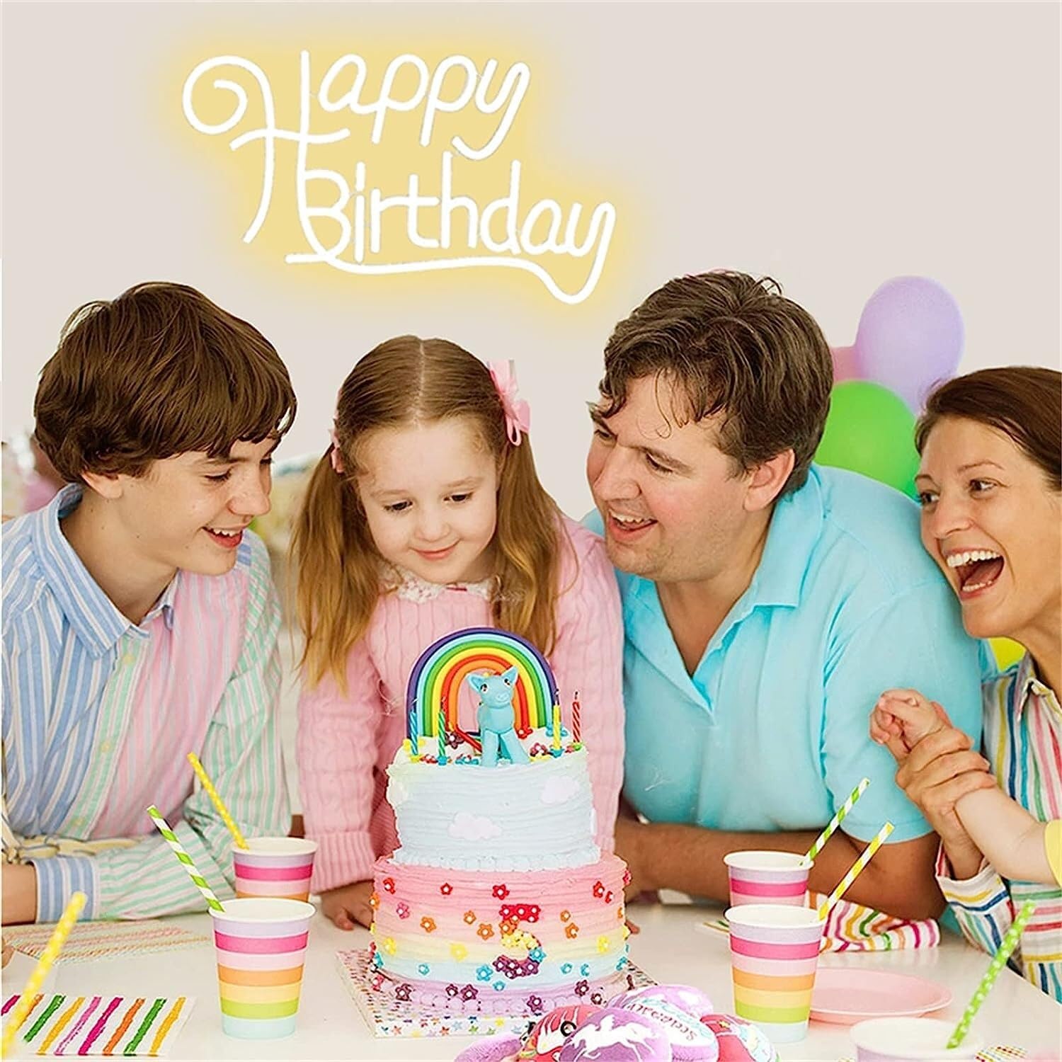 JSY Happy Birthday Konfigurowalny neon LED do dekoracji pokoju na przyjęcie urodzinowe Neon świetlny - znak