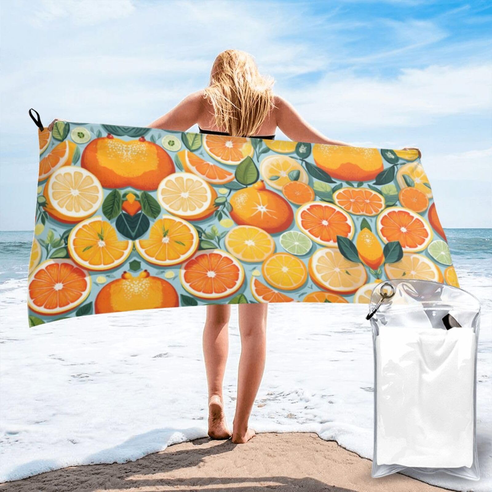 KAPPTYY Citrus Fruit Pattern Print Quick Dry Towel Bath Shower Beach Wrap For Gym Vacation Adults