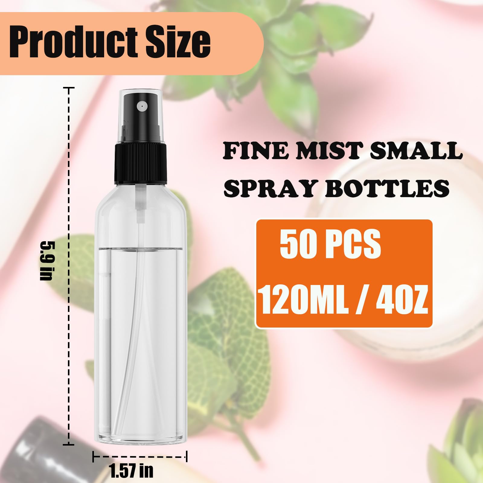 EVANCENT Reise-Sprühflaschen, 120 ml, kleine Sprühflasche mit schwarzem feinem Sprühnebel, tragbar, leer, nachfüllbarer Behälter, Kosmetikflaschen für Pflanzen, Reinigung, Nebel und Hautpflege, 50